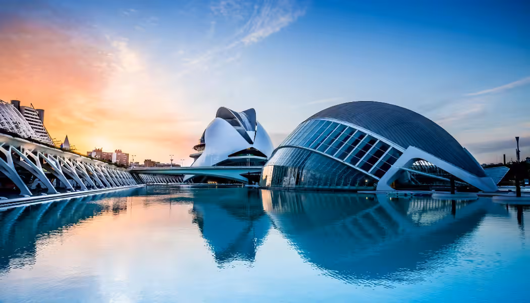 A view of the futuristic City of Arts and Sciences in Valencia.