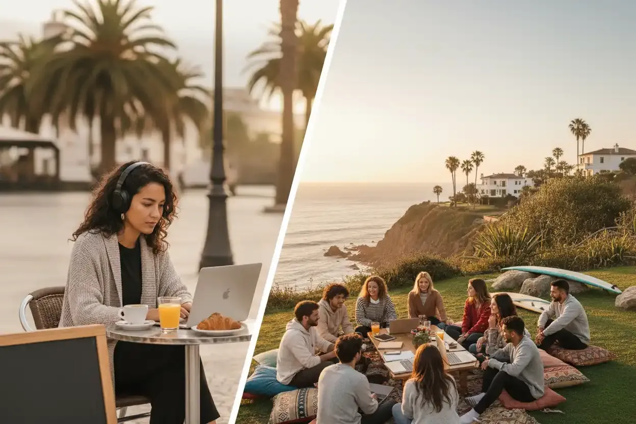 Woman Digital Nomad taking her breakfast